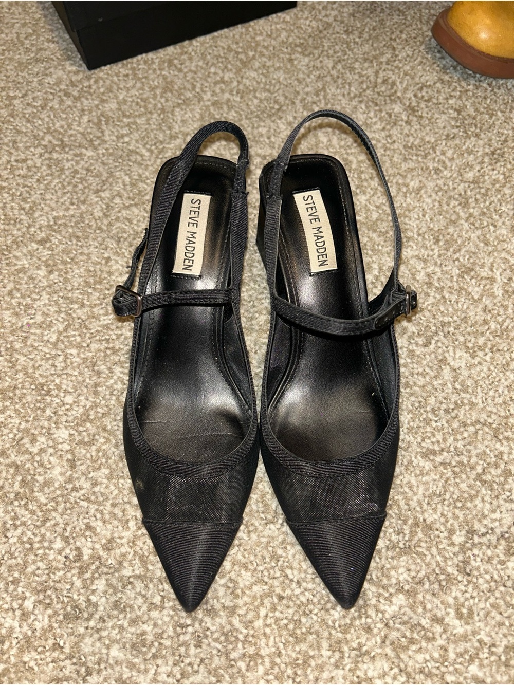 Steve Madden Black Pointed Toe Slingback Pumps with mesh feature